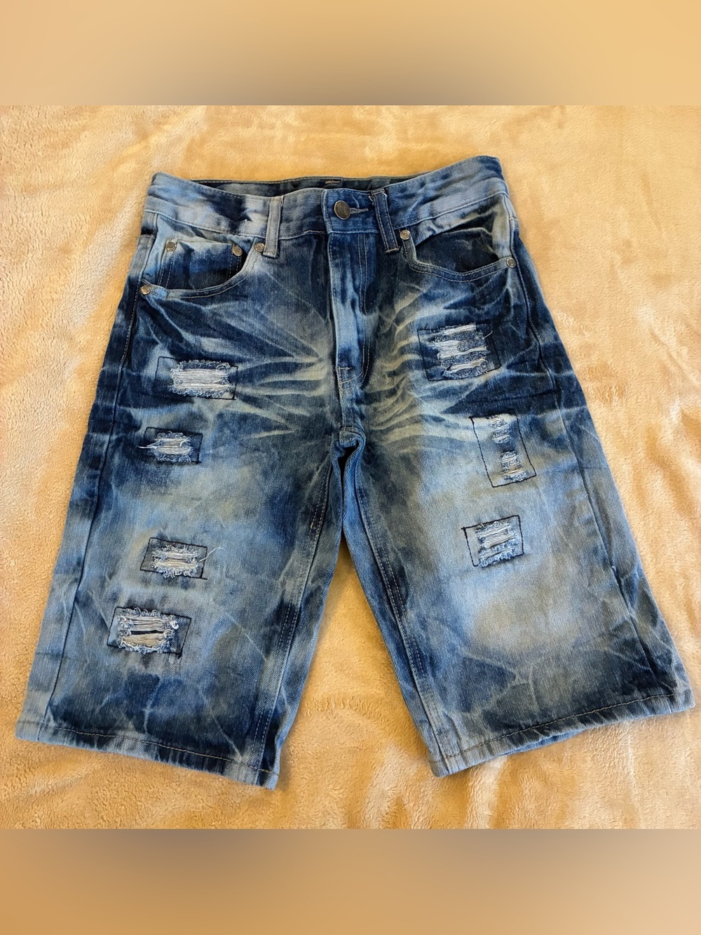 JEANETIX Brand Youth Boys Distressed Blue Denim Shorts Size 16